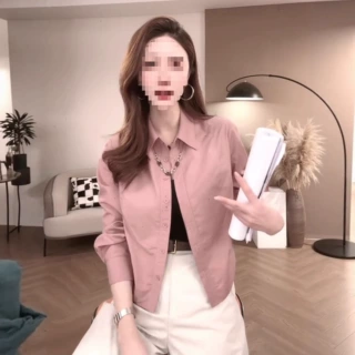 时尚长袖衬衫女2026春季新款洋气宽松显瘦百搭短款外套开衫上衣潮