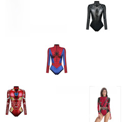 Superhero Black Panther Spider-Man cosplay print one-piece suit for men and women, tight-fitting performance suit