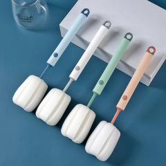 Long-handled sponge cup brush with removable replacement head for cleaning and refreshing bottles and thermos cups, Nordic style cup brush