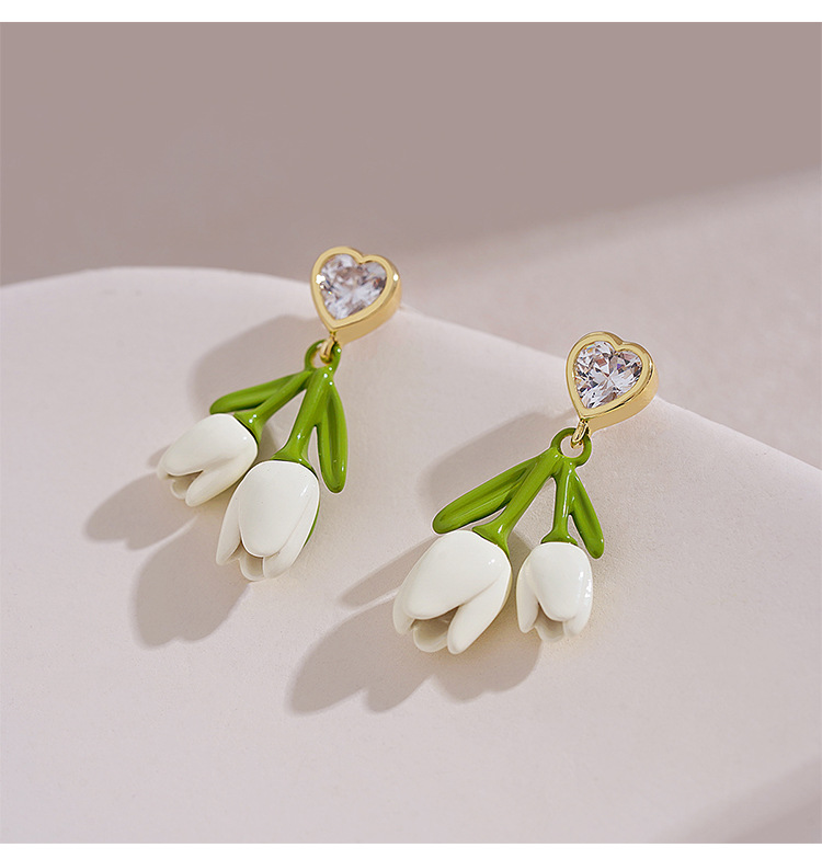 1 Pair Sweet Simple Style Heart Shape Flower Stoving Varnish Inlay Alloy Rhinestones Drop Earrings display picture 6