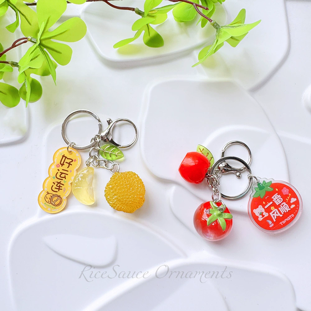 Acrylic Fruit Keychain Pendant, Cute Mini Charm with Leaf Tag, Single or Multi‑Piece Options
