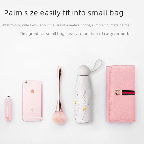 Portable Umbrella Mini Compact Five-fold Heart Umbrella Student Capsule Umbrella Rain and Sun Dual-purpose Women's Sunshade Sun Umbrella
