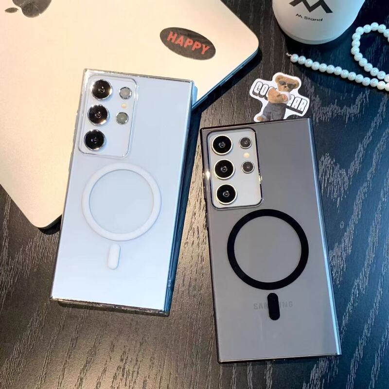 Suitable for Samsung S26Ultra High-Transparency Ultra-Thin Magnetic Phone Case Galaxy A55 Transparent Pc Full-Cover Protective Case