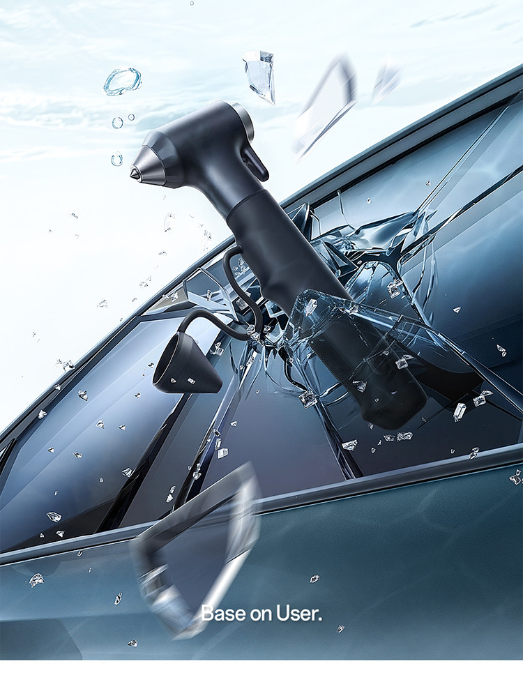 Baseus safety hammer car window breaker with cutter, four-in-one tungsten steel multifunctional life-saving hammer