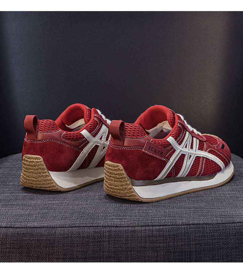 Giày sneaker nữ da thật đế chunky tăng chiều cao phong cách cổ điển — M2912 phẳng màu đỏ, M2912 đáy phẳng màu be, M2912-1 nâng cao bên trong màu be, M2912-1 nâng cao bên trong màu đỏ chi tiết 16