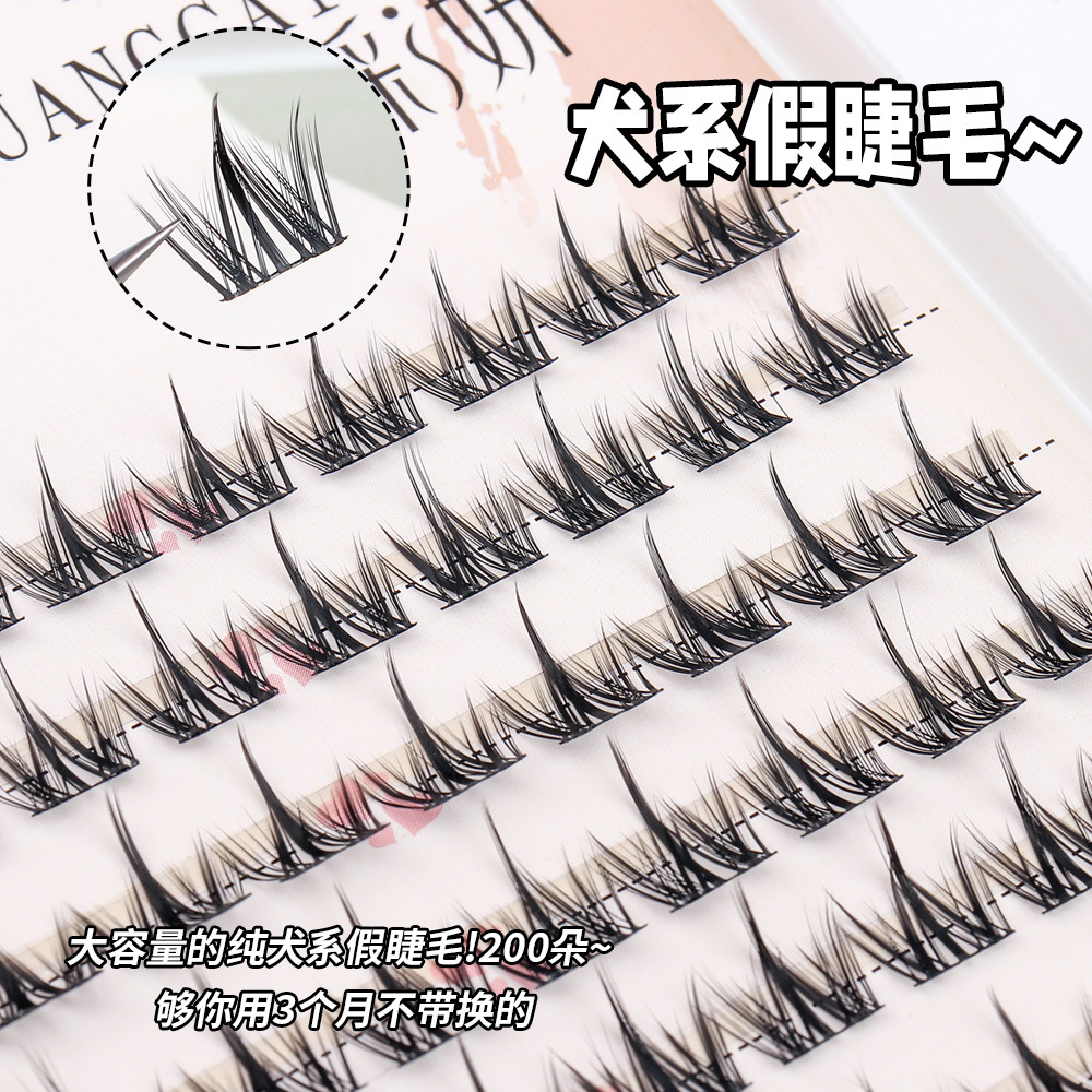 Perro pestañas postizas 20 filas ojos de perro de gran capacidad natural grueso solo racimo segmentación pestañas superiores tallo negro fino al por mayor