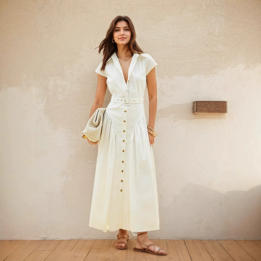 Трансграничное французское взрывное платье с лацканным воротником