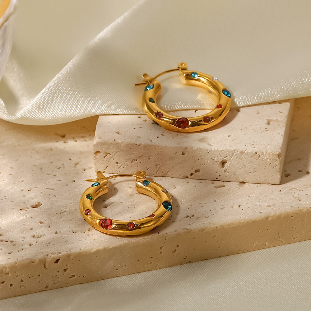 1 Paar Eenvoudige Stijl Geometrisch Patroon Galvaniseren 316 Roestvrij Staal Zirkoon Oorbellen display picture 4