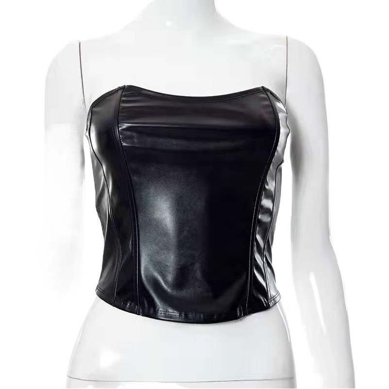 Estilo europeo y americano 2024 verano moda nuevo tubo superior cintura adelgazante sexy mujer pu chaleco mujer tubo superior