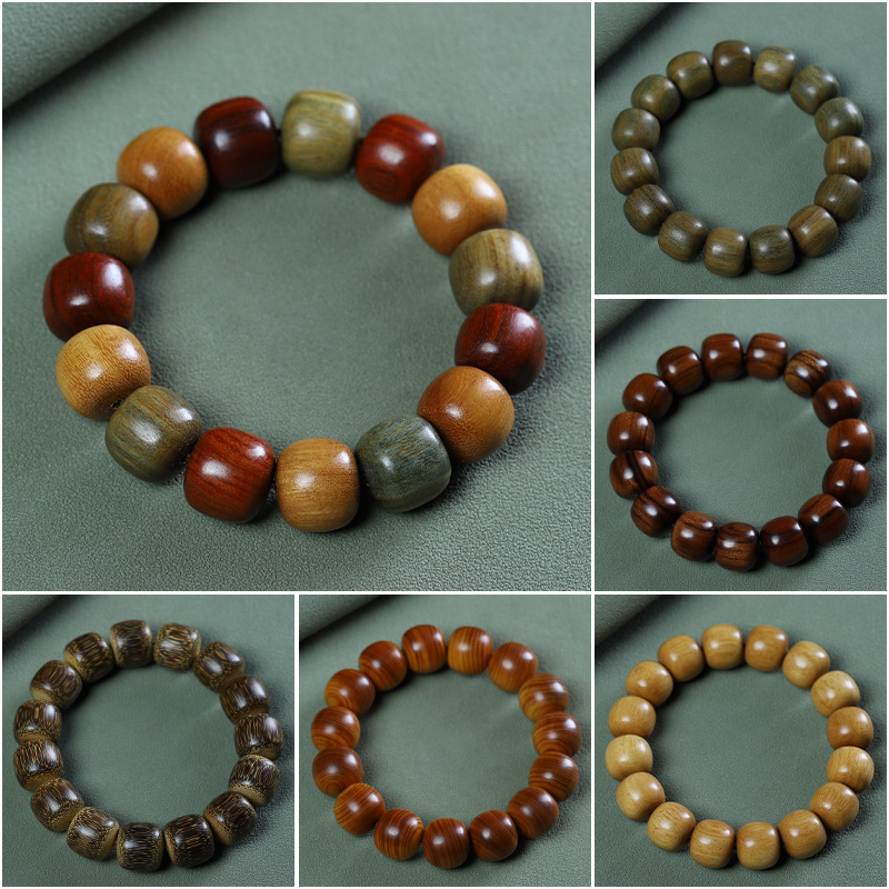 Hot-Selling Popular Sandalwood Multi-Bead Vintage-Style Bracelet, Trendy Hand-Woven Buddhist Prayer Beads, Collectible Jewelry Gift