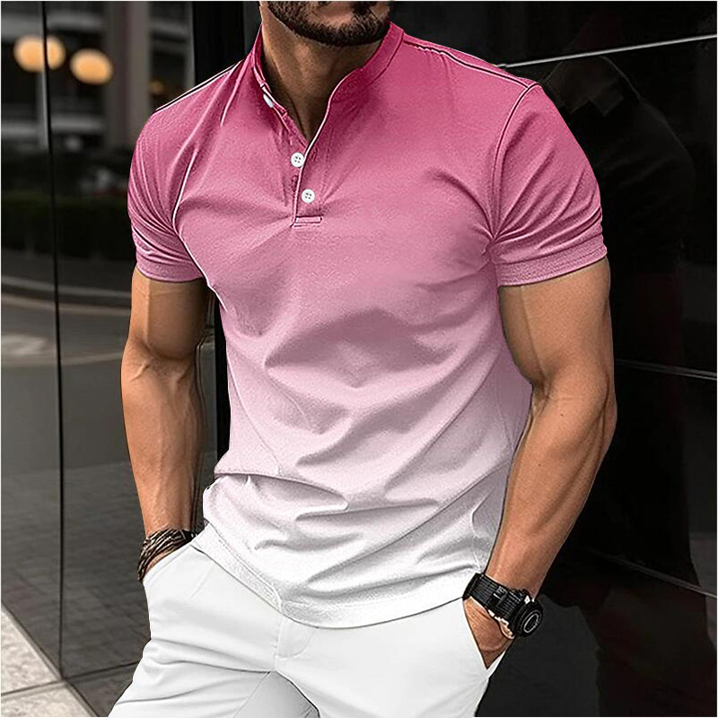 Herr polo tröja med ståkrage och gradient casual golf stil_voghion.com