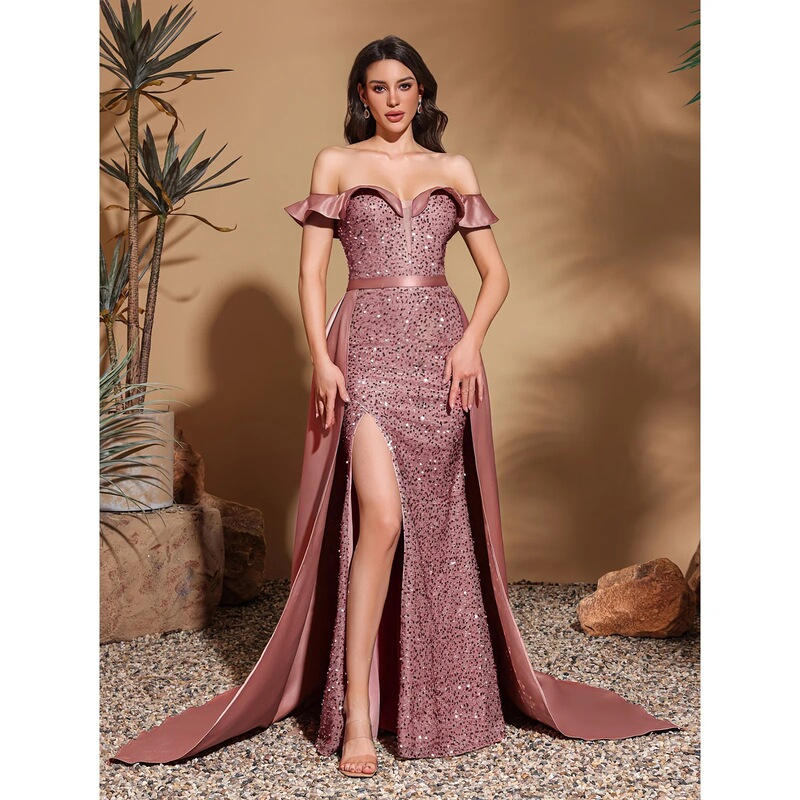 New Cross-Border Product for the Year: Women's Ball Gown, Long Dress, Stylish and Elegant Long Satin Party Evening Dress