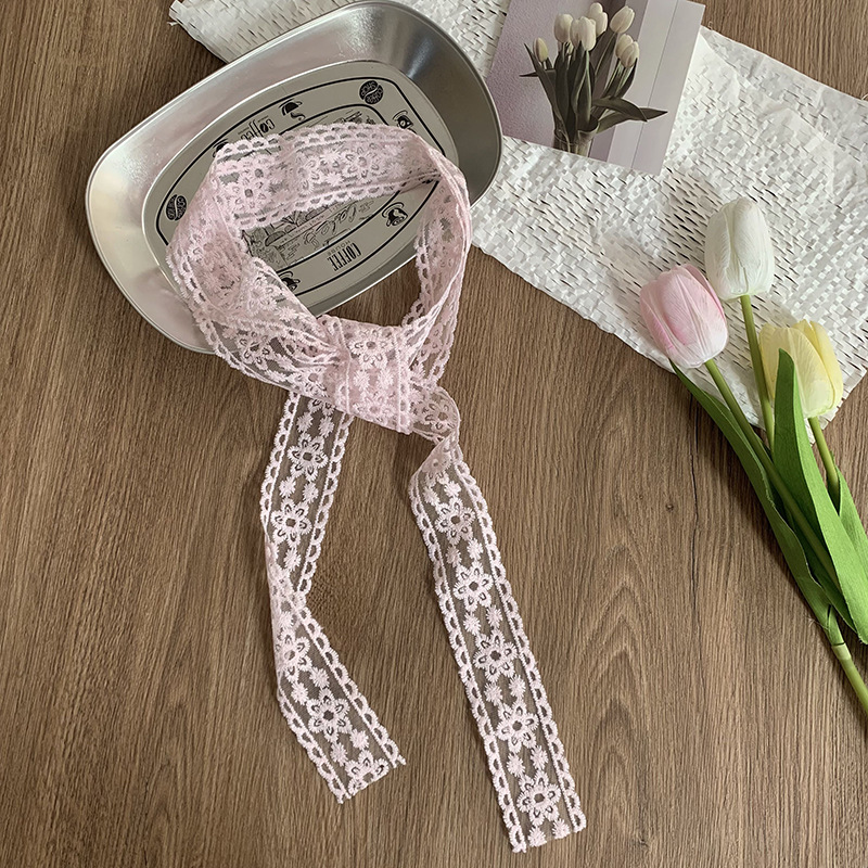 Pañuelo de seda de encaje, estilo de primavera y verano de alta calidad, cinta decorativa de todo fósforo, pañuelo para el cabello, cinturón multifuncional, bolsa de atar, cinta