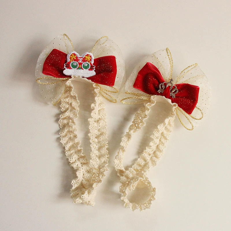 Год тигра корейский стиль аксессуары для волос для маленьких девочек новогодний красный бант Детский пояс для волос для маленьких девочек сто дней банкет одногодичный головной убор