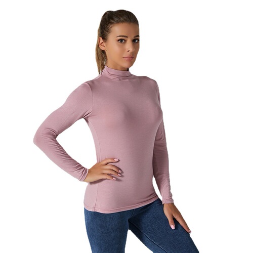 Modale Long Sleeve T-shirt for Women - Autumn/Winter Half High Collar Basic Top, Inner Wear, Fitted Plus Size T-shirt