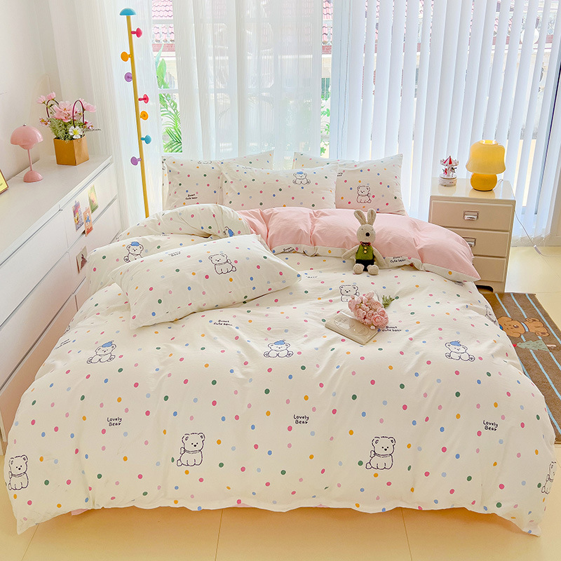 Fabrica textil de Nantong al por mayor sábanas de algodón nubes set de cuatro piezas set de edredón de viento idílico set de camas de dormitorios de estudiantes set de tres piezas