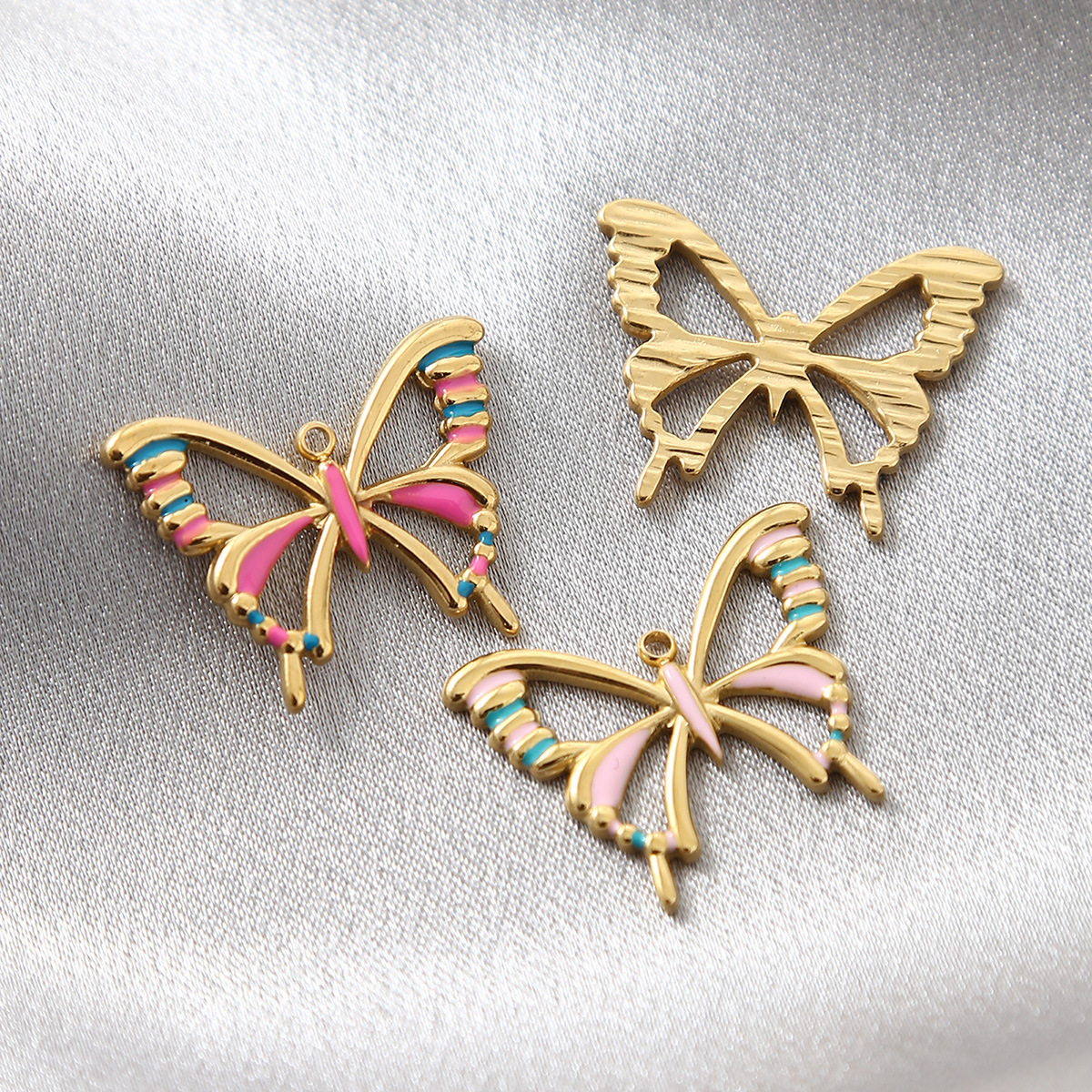 Enamel Design 20 * 25mm 304 Stainless Steel Butterfly Pendant Jewelry Accessories