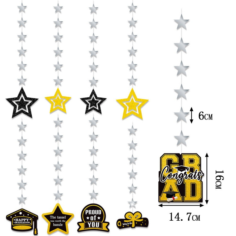 Temporada de graduación universitaria europea y americana decoración colgante ceremonia de graduación sombrero de bachillerato estrellas fondo decoración costura diseño de sitio