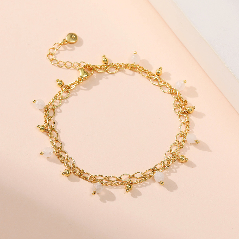 Neues 18k Echtes Gold Weißer Zirkon Mehrschichtiges Verstellbares Armband Großhandel Nihaojewelry display picture 9