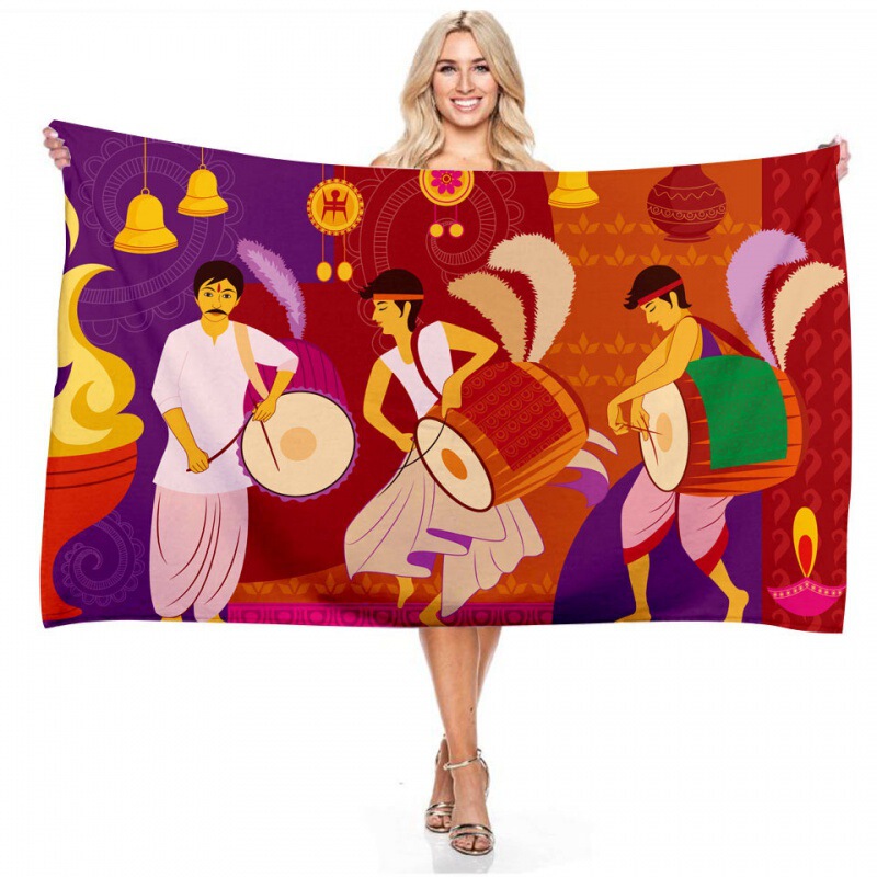 Factory Direct sales Egyptian mural Pharaoh digital printing rectangular bath towel microfiber wholesale custom