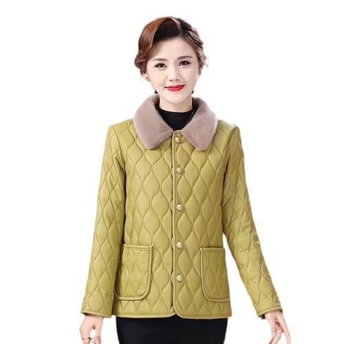 New Mid-Age and Elder Winter Outfit, Fleece Lined and Thick Cotton Jacket, Non-Fluffy Women's Stylish Mother Dress, Wash-Free Coat, Top