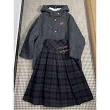 日系学院风高腰格子半身裙女秋冬新款小个子遮胯显瘦A字百褶裙子
