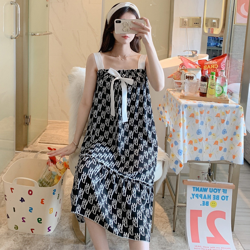 Correa de verano camisón chica con almohadilla de pecho pijamas correa de arco de seda artificial sexy desgaste del hogar lindo sexy