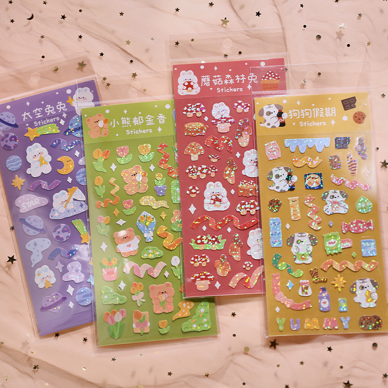 Dibujos animados hechos a mano de PVC flash película pegatinas leche sal Goka mano cuenta pegatinas lindo pegatinas Corea Goka material pegatinas