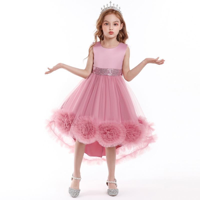 New 2021 Dress Princess Dress Sheer Flower Puff Dress Sleeveless Train Piano Performance Dress