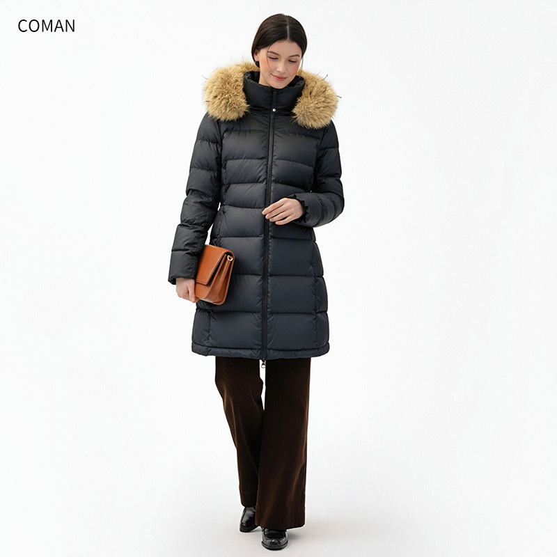 Inventario de chaqueta larga cuello de lana de cuello de liberación damas 2025 nuevo invierno negro coreano chaqueta cálida de lana blanca