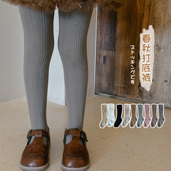 春秋豎條嬰兒連褲襪小童棉全坑條寶寶打底褲襪兒童糖果色針織襪子