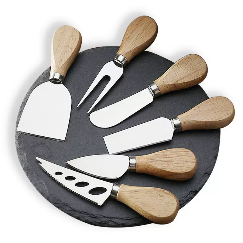 现货芝士刀套装奶酪刀叉不锈钢套装橡木相思木手柄四件套黄油刀
