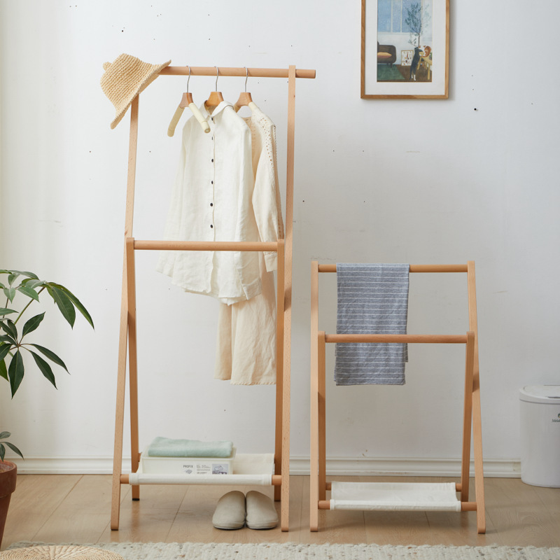Bedroom Beech Coat Rack Floor Clothes Storage Rack Japanese Double-Layer Storage Rack Homestay Hangers Wholesale