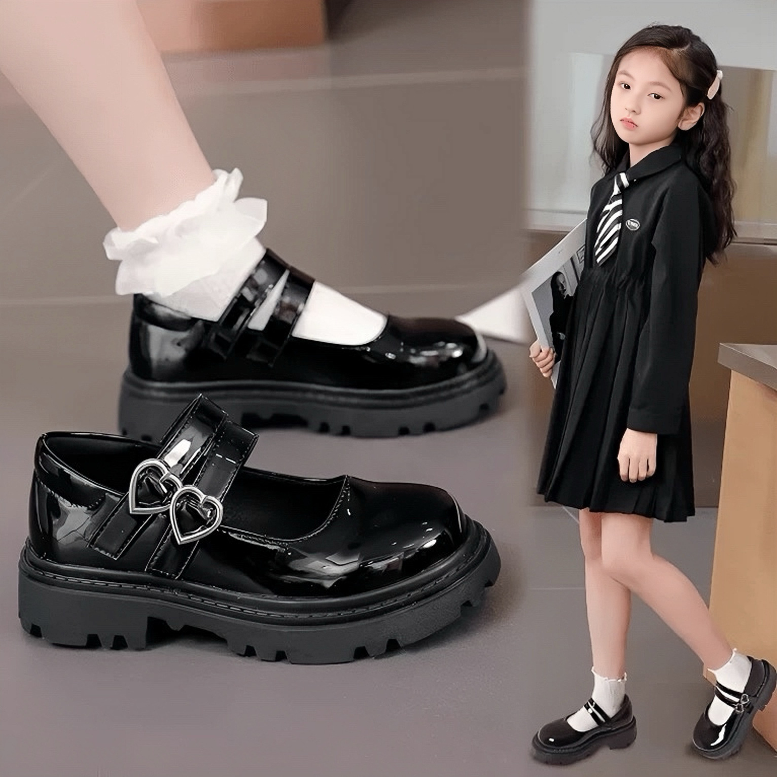 Girls' Leather Shoes 2025 Spring and Autumn New Children's Performance Shoes Black Dance Shoes Princess Shoes Girls' Shoes for Middle and Large Children