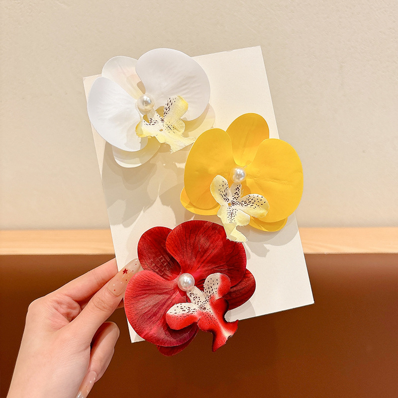 Orquídea de alto nivel de atmósfera, orquídea de mariposa, rascar, pinzas de cabello teñidas, pinzas de cabello rotas, adornos de cabello de mujer, toque de estilo de flores