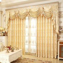 Simple European Window Mantle Gold Jacquard Curtain Fabrics