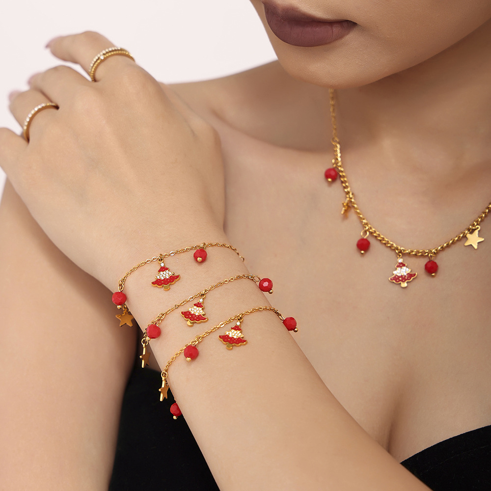 Colgante de Navidad elemento esmaltado colgante pulsera de acero inoxidable horno PVD galvanizado 18K conjunto de oro