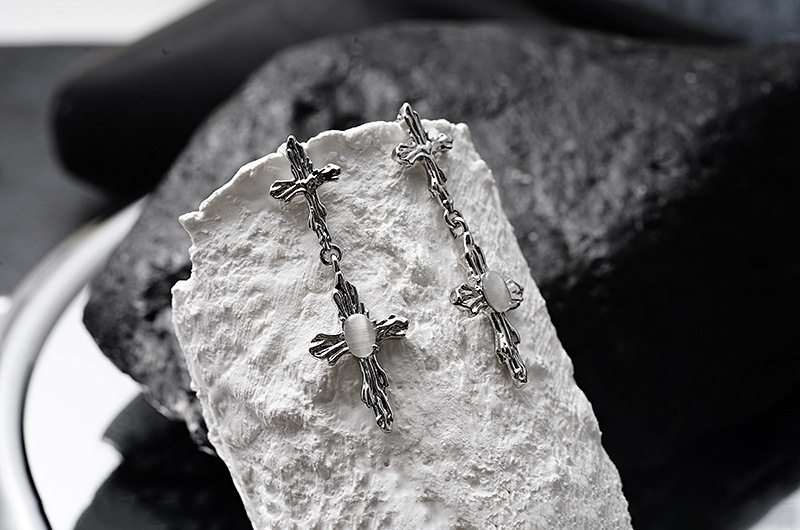 Retro Cross Copper Plating Opal Pendant Necklace