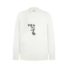 Nanyou Premium Prada 25 Early Autumn Crewneck Wool Sweater with Triangle Logo, Unisex Loose Fit Round Neck Pullover