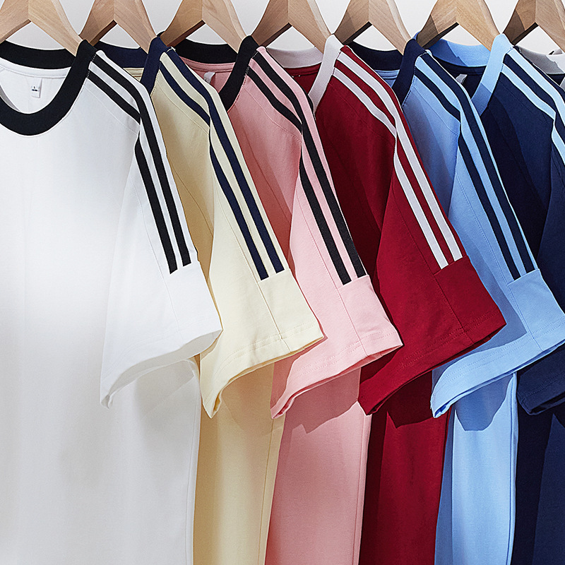 250g Heavy Three Bars Pure Cotton American Retro Men's Solid Color All-match Casual Trendy Brand Pure Cotton Short Sleeve T-shirt Men