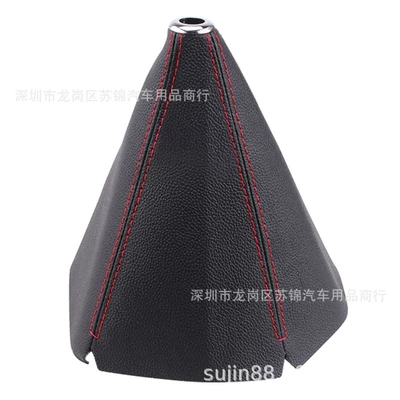 Sürətlər qutusu və əl tormozu başlıqları Gear Shift Knob Pu - black-leather-red-thread