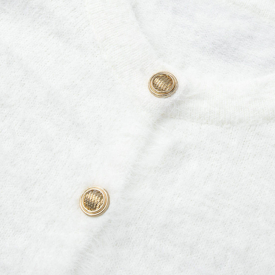 Bộ đầm nữ dài tay kèm áo cardigan cài một hàng nút, chân váy dài vừa — Màu be (mới), Màu trắng chi tiết 22