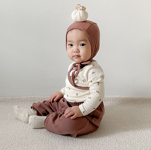 24 spring new Korean style baby jumpsuit set ins style cute bun style baby romper three-piece set