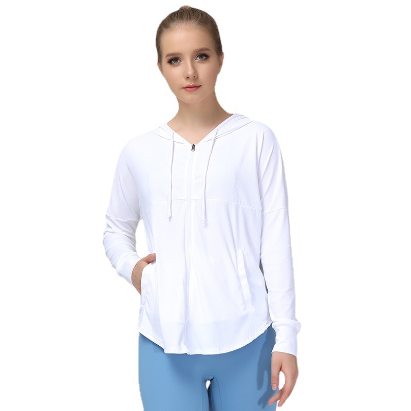 新款夏季瑜伽外套女宽松休闲薄外套连帽拉链瑜伽服速干防晒皮肤衣