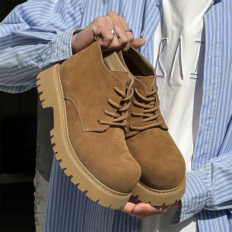Мужские ботинки весна 2025, новые рабочие ботинки на толстой подошве, ретро-кэжуал дерби, замшевые, из натуральной кожи
