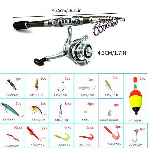 Retractable Portable Long-Range Fishing Rod Accessories Kit Trolling Rod Complete Set Inland Fishing Soft Bait Hooks Line Cross-border Wholesale