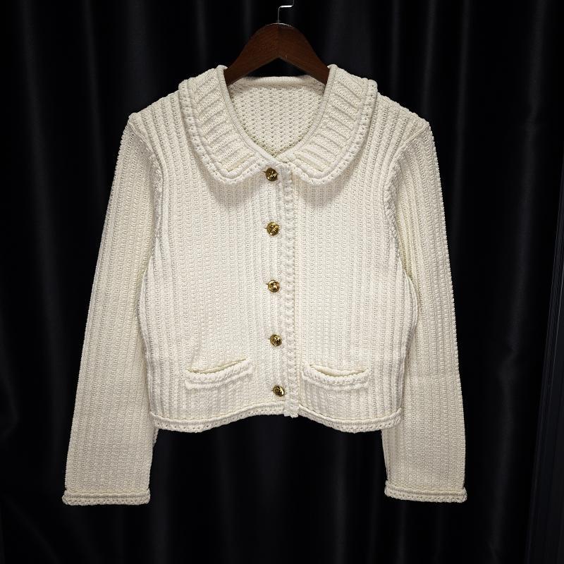 C2025秋冬新品加厚娃娃领法式名媛风修身金属纽扣棉针织开衫女