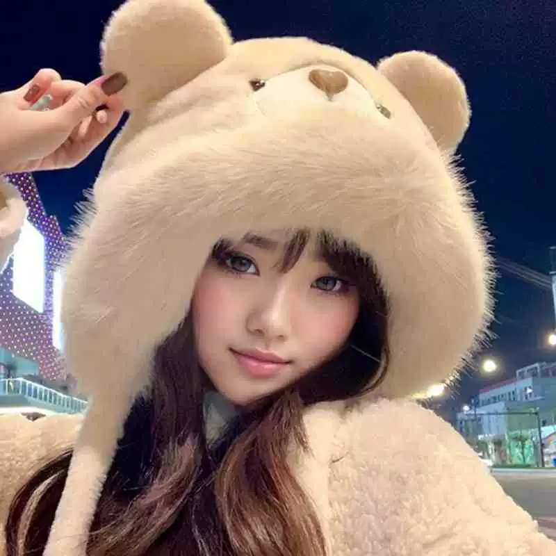 (), осенняя бархатная мультяшная fleece-шапка для тепла, с маленькими медведями
