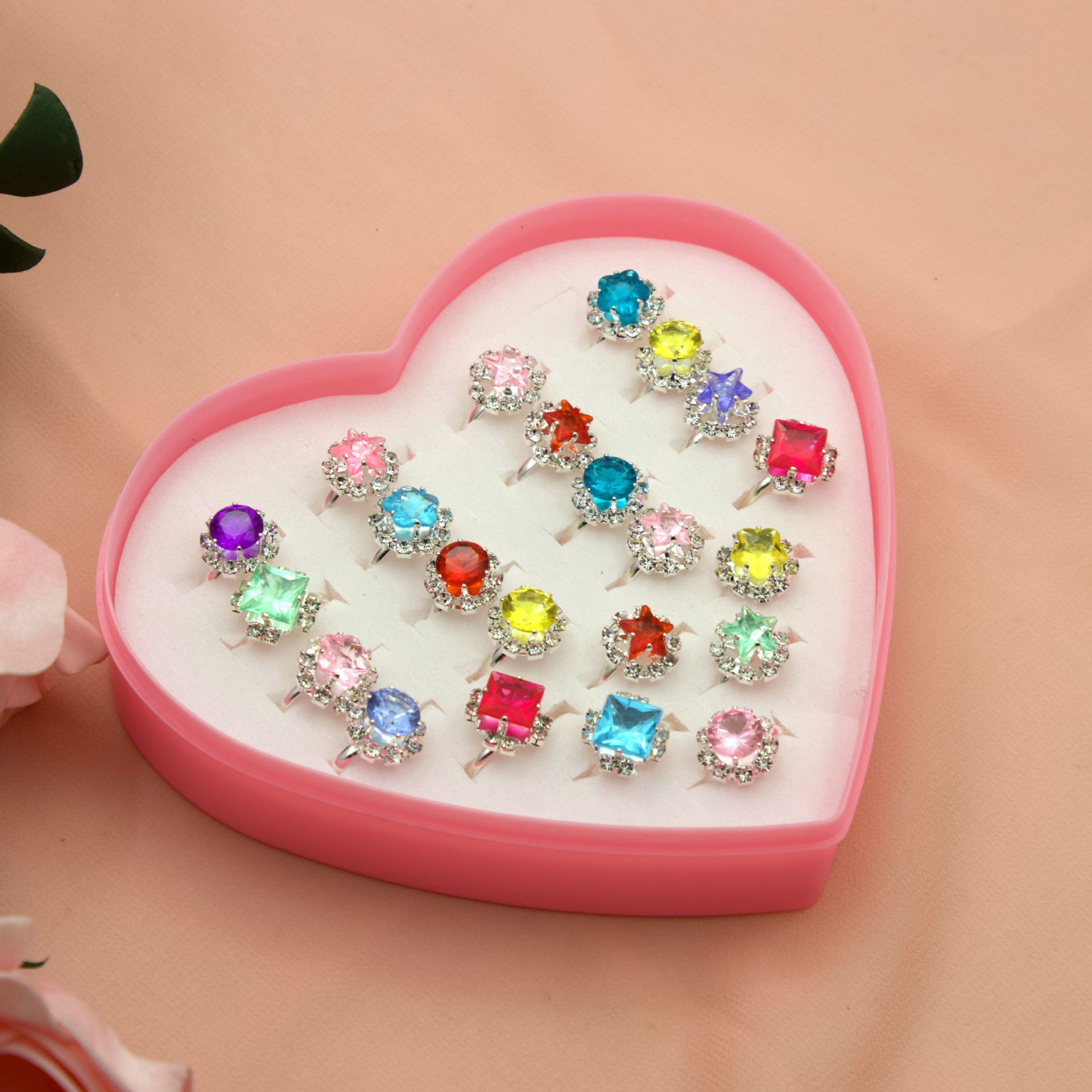 Fashion Round Square Alloy Plating Inlay Rhinestones Girl's Rings 1 Set display picture 1