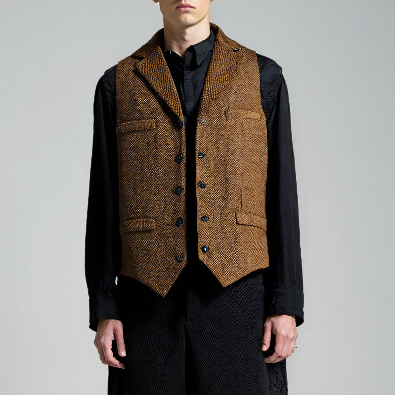 Cross-border Men's Vest Heavy Woolen Tweed Single-breasted Jacket Business Suit Waistcoat Warm Vest